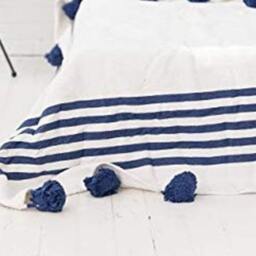 Pom Throw Blanket - Handmade Moroccan Organic Tassel Throw Bedroom Cozy Gift - thumbnail 2