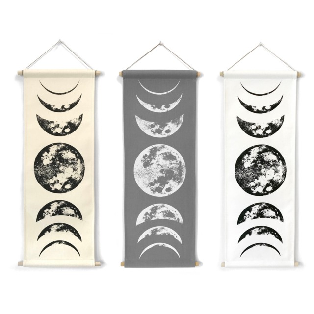 Moon Phases Wall Hanging, Lunar Tapestry Boho Decor, Witchy Gifts, Full Art - image 1