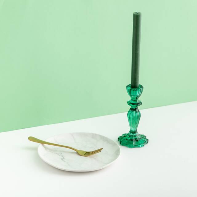 Green Glass Candle Holder - Candlestick Winter Wedding Table Decorations Cosy Room Accessories