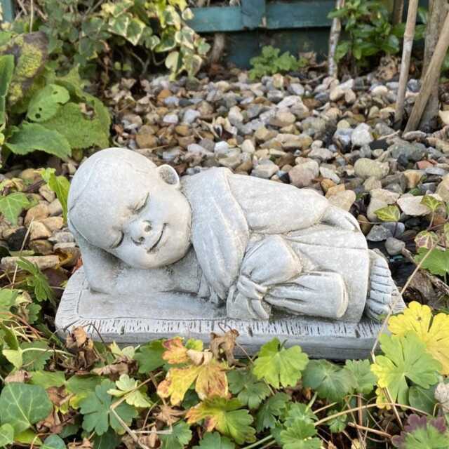 Dgs Statues Charming Stone Cast Small Lying Monk in Robe - image 1