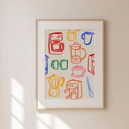 Coffee Makers Print, Colourful Retro Wall Art, Kitchen Prints, Aesthetic Decor, Gallery Wall, Home Inspo, Unframed - thumbnail 2