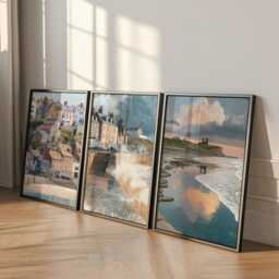 Set Of 3 Whitby Posters, Yorkshire Coastal Wall Art, Seaside Print Set, Beach Decor, Modern Travel Artwork, British Landscape - thumbnail 3