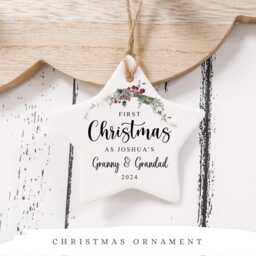 Personalised First Christmas As Grandparents Grandma Nana Grandpa Bauble Hanging Ceramic Ornament Gift, Keepsake Style3 - thumbnail 3