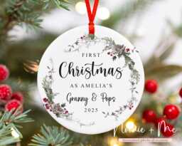 Personalised First Christmas As Grandparents Grandma Nana Grandpa Bauble Hanging Ceramic Ornament Gift, Keepsake Style3 - thumbnail 1