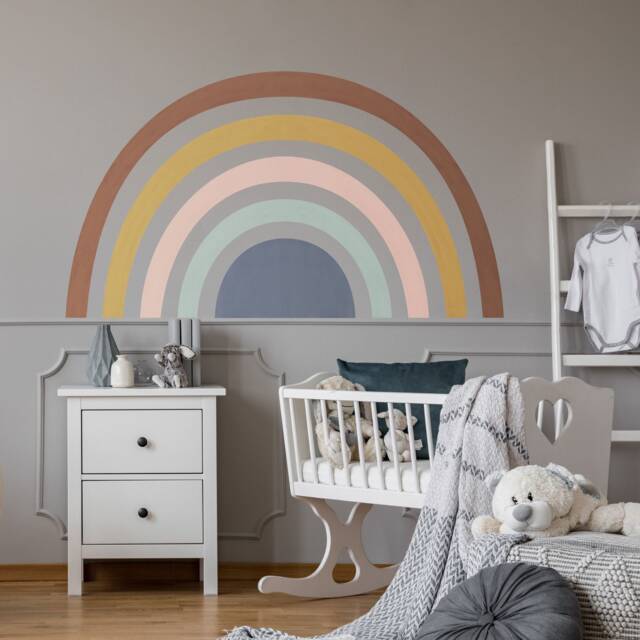 Mural Rainbow Wall Decal Muted Colors, Plastic-Free Sticker - image 1