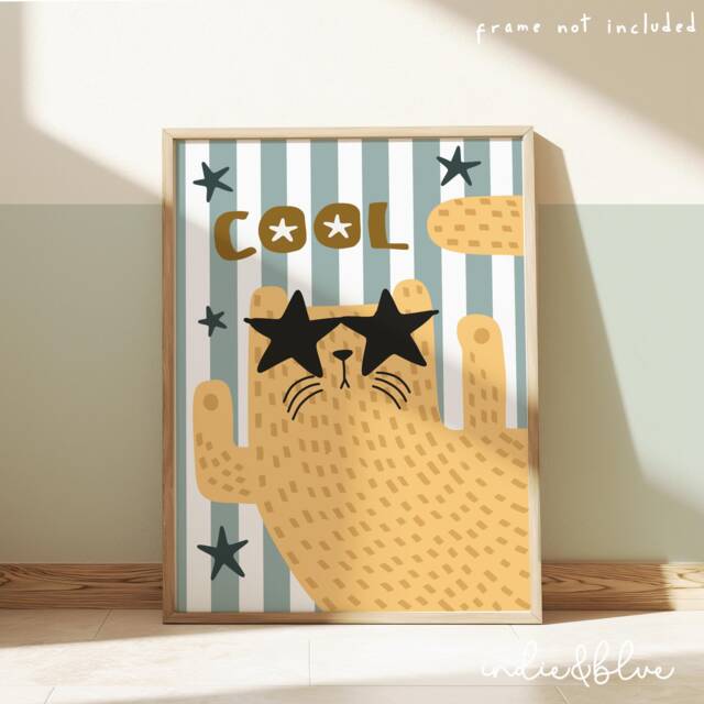 Cool Cat Print, Boy Nursery Decor, Teen Bedroom Kids Wall Art - image 1