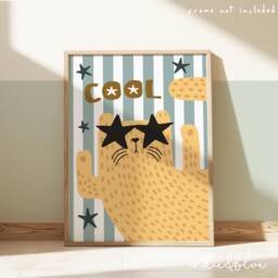 Cool Cat Print, Boy Nursery Decor, Teen Bedroom Kids Wall Art - thumbnail 1