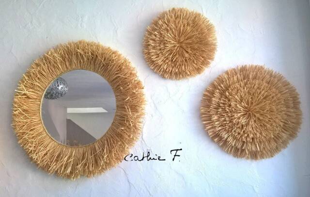 Large Round Raffia Mirror - image 1