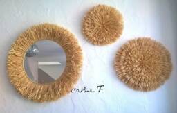 Large Round Raffia Mirror
