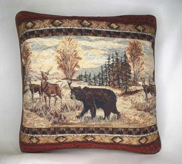 Large Wildlife Bear Rustic Animal Cabin Brown Gold Rust Pillow For Couch Sofa Chair Handmade in Usa Square Rectangle - image 1