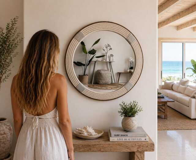 Large 80cm - 31.4Inch Grey Hampton Nautical Coastal Round Rope Mirror Home Decor Large - image 1