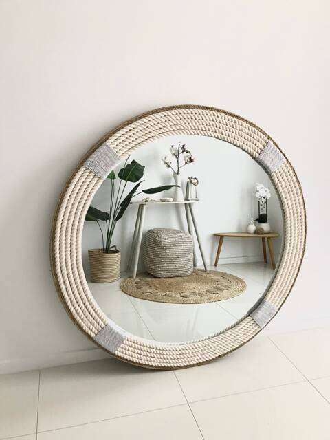 Large 80cm - 31.4Inch Grey Hampton Nautical Coastal Round Rope Mirror Home Decor Large - image 1
