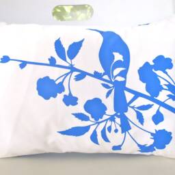 Royal Blue Bird & Blossom Lumbar Pillow Modern Floral Accent - thumbnail 2