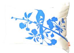 Royal Blue Bird & Blossom Lumbar Pillow Modern Floral Accent - thumbnail 1