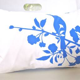 Royal Blue Bird & Blossom Lumbar Pillow Modern Floral Accent - thumbnail 3