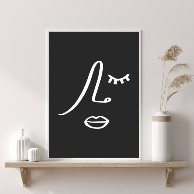 Minimal Line Drawing - Black Art Poster Abstract Wall Monochrome Decor Female & White Print - image 1