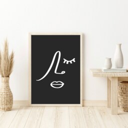 Minimal Line Drawing - Black Art Poster Abstract Wall Monochrome Decor Female & White Print - thumbnail 2