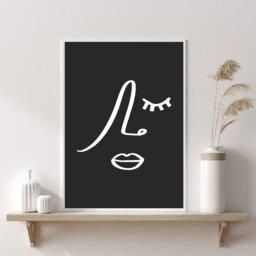 Minimal Line Drawing - Black Art Poster Abstract Wall Monochrome Decor Female & White Print - thumbnail 1