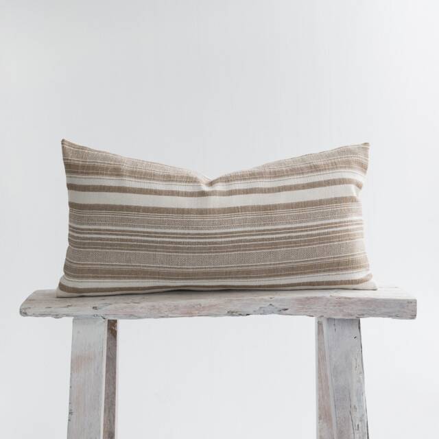 striped Cotton Lumbar Pillow Cover, Earthy Brown, Bamboo Reverse, Farmhouse Cushion - 12x24 Inches - image 1