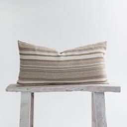 striped Cotton Lumbar Pillow Cover, Earthy Brown, Bamboo Reverse, Farmhouse Cushion - 12x24 Inches