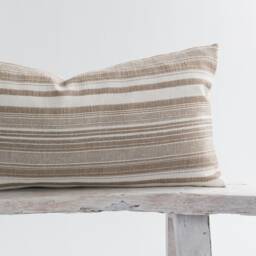 striped Cotton Lumbar Pillow Cover, Earthy Brown, Bamboo Reverse, Farmhouse Cushion - 12x24 Inches - thumbnail 2