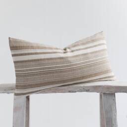 striped Cotton Lumbar Pillow Cover, Earthy Brown, Bamboo Reverse, Farmhouse Cushion - 12x24 Inches - thumbnail 3