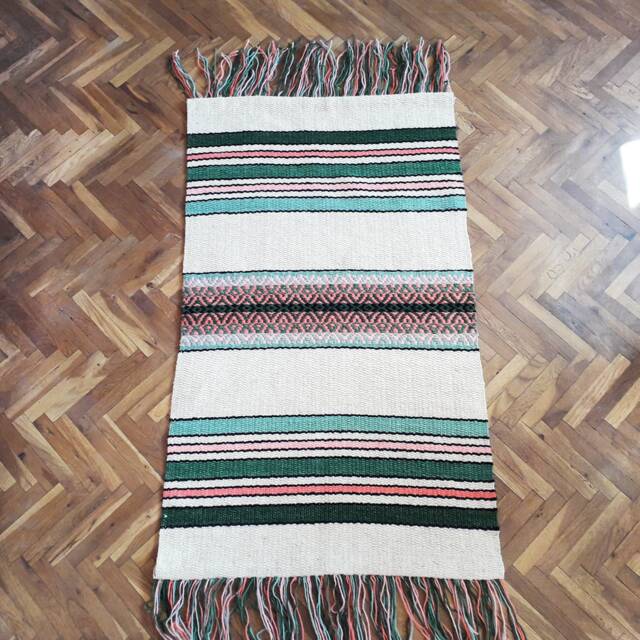 Handwoven Wool Rug Runner Striped Boho Fringe - image 1