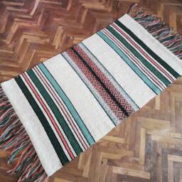 Handwoven Wool Rug Runner Striped Boho Fringe - thumbnail 3