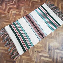 Handwoven Wool Rug Runner Striped Boho Fringe - thumbnail 2