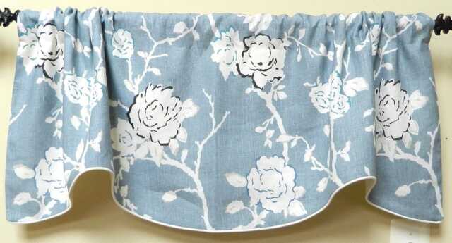 Diane Von Furstenberg - Night Vine Blue- Window Valance Lined & Corded Rod Pocket Scalloped Linen Fabric Made To Order - image 1