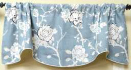 Diane Von Furstenberg - Night Vine Blue- Window Valance Lined & Corded Rod Pocket Scalloped Linen Fabric Made To Order - thumbnail 1