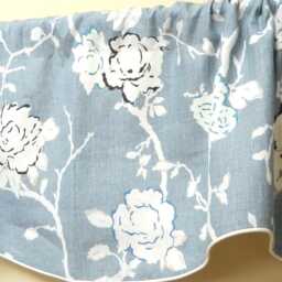 Diane Von Furstenberg - Night Vine Blue- Window Valance Lined & Corded Rod Pocket Scalloped Linen Fabric Made To Order - thumbnail 2