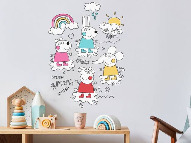 Peppa & Friends Colourful Puddles Wall Sticker, Pig Decal, Decal - image 1