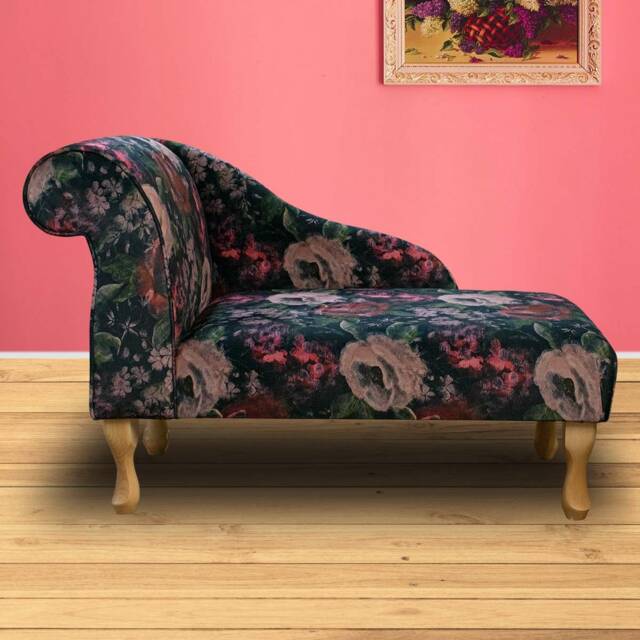 Handmade Floral Wine Velvet Chaise Longue - Small Accent Sofa Chair British Bespoke Made - image 1