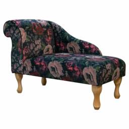 Handmade Floral Wine Velvet Chaise Longue - Small Accent Sofa Chair British Bespoke Made - thumbnail 2
