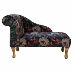 Handmade Floral Wine Velvet Chaise Longue - Small Accent Sofa Chair British Bespoke Made - thumbnail 3