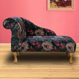 Handmade Floral Wine Velvet Chaise Longue - Small Accent Sofa Chair British Bespoke Made