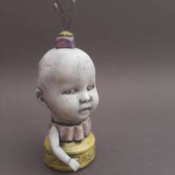 Yellow Ceramic Baby Doll Sculpture Ooak Art - thumbnail 4