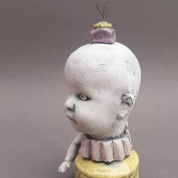 Yellow Ceramic Baby Doll Sculpture Ooak Art - thumbnail 2