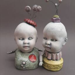 Yellow Ceramic Baby Doll Sculpture Ooak Art - thumbnail 3