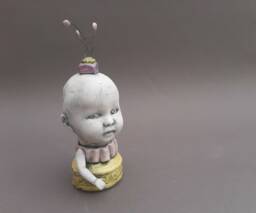 Yellow Ceramic Baby Doll Sculpture Ooak Art - thumbnail 1