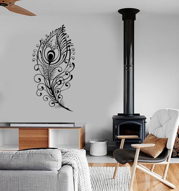 Wall Vinyl Decal Feathers Of Peacock Beautiful Natural Ornaments Modern Ethnic Home Art Decor - #1154Di - image 1