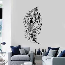 Wall Vinyl Decal Feathers Of Peacock Beautiful Natural Ornaments Modern Ethnic Home Art Decor - #1154Di - thumbnail 2