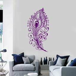 Wall Vinyl Decal Feathers Of Peacock Beautiful Natural Ornaments Modern Ethnic Home Art Decor - #1154Di - thumbnail 3