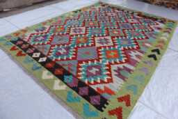 6x8 Ft Afghan Maimana Kilim Rug, Flatweave New Chubi Tribal Turkmen Oriental Rug, Vintage Rug For Bedroom, Living Room Carpet - thumbnail 1