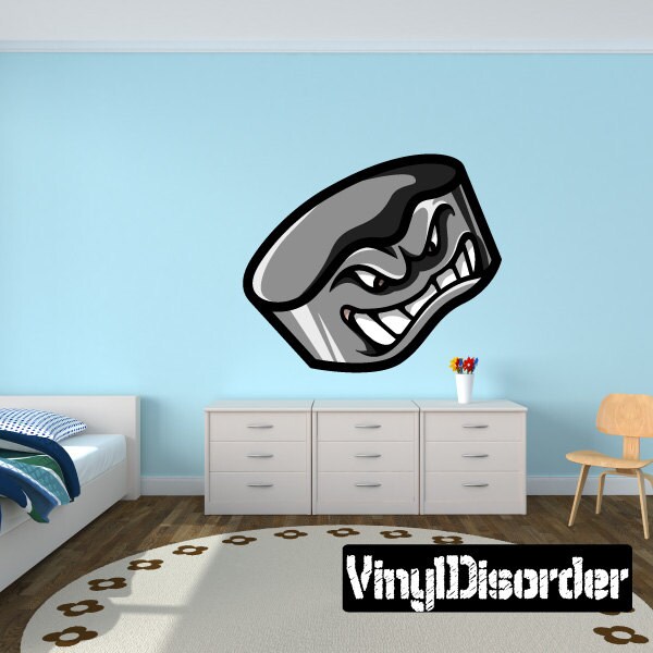 Hockey Angry Puck Wall Decal - Fabric Vinyl Removable & Reusable Hockeyuscolor004Et