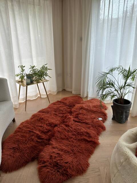 Cinnamon Sheepskin Rug . Xx Large Quad Size, Fur, Carpet, Genuine , Rust Wool Rug, Bed Cover, Interior Design - image 1