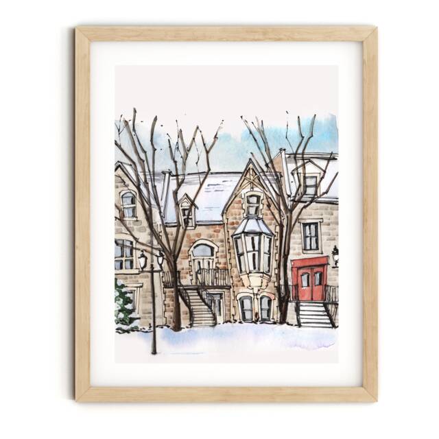 Montreal Canada Snowy Winter Watercolor Fine Art Print - image 1