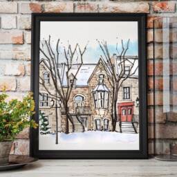Montreal Canada Snowy Winter Watercolor Fine Art Print - thumbnail 2