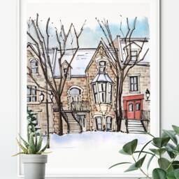 Montreal Canada Snowy Winter Watercolor Fine Art Print - thumbnail 3